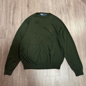 Ralph Lauren Men's Dark Green V-Neck Sweater